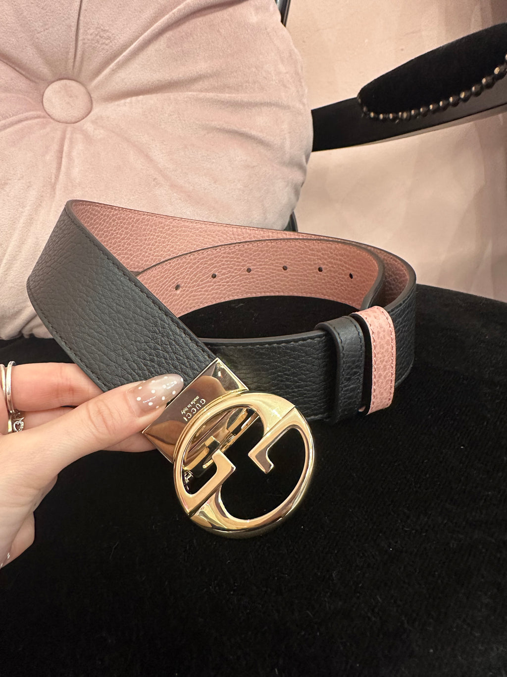 Cintura Gucci reverse nera e rosa