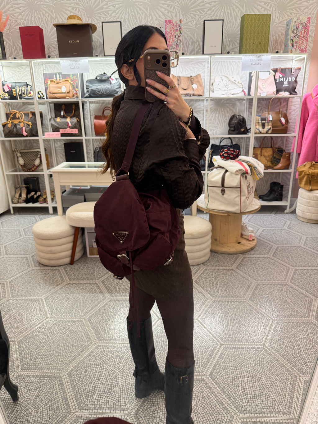 Zaino Prada nylon Borgogna