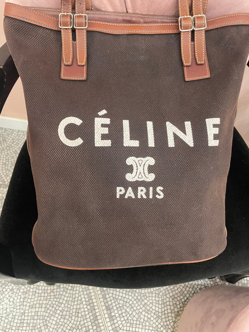 Borsa Céline cabas tessuto e pelle