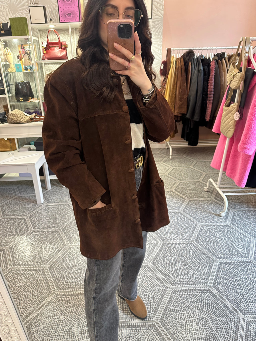 Giacca suede marrone testa di moro