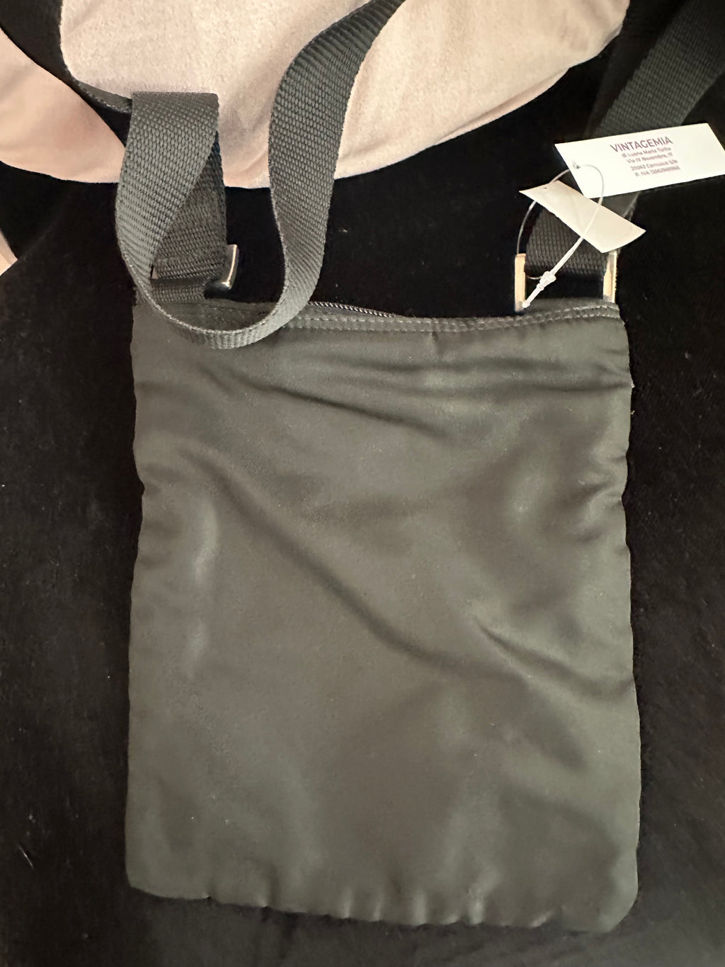 Borsa Prada postina tela nylon nera