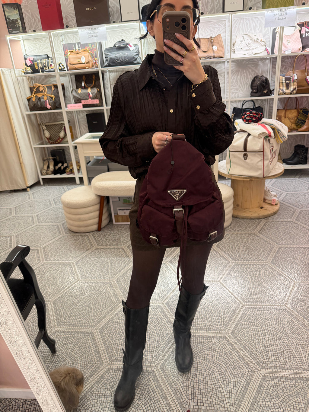 Zaino Prada nylon Borgogna