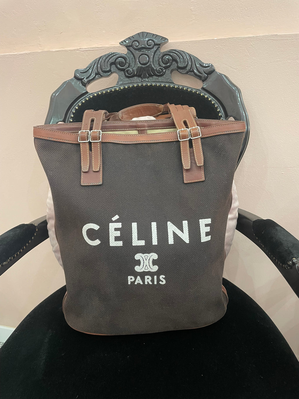 Borsa Céline cabas tessuto e pelle