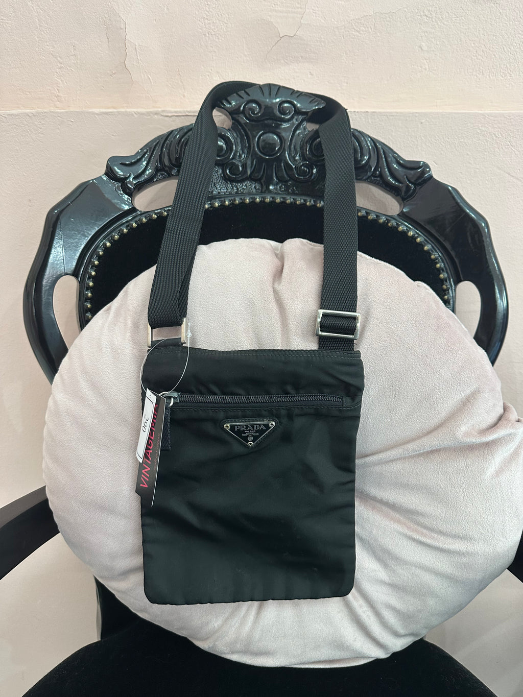 Borsa Prada postina tela nylon nera
