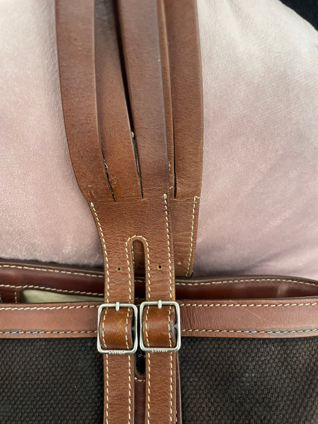 Borsa Céline cabas tessuto e pelle