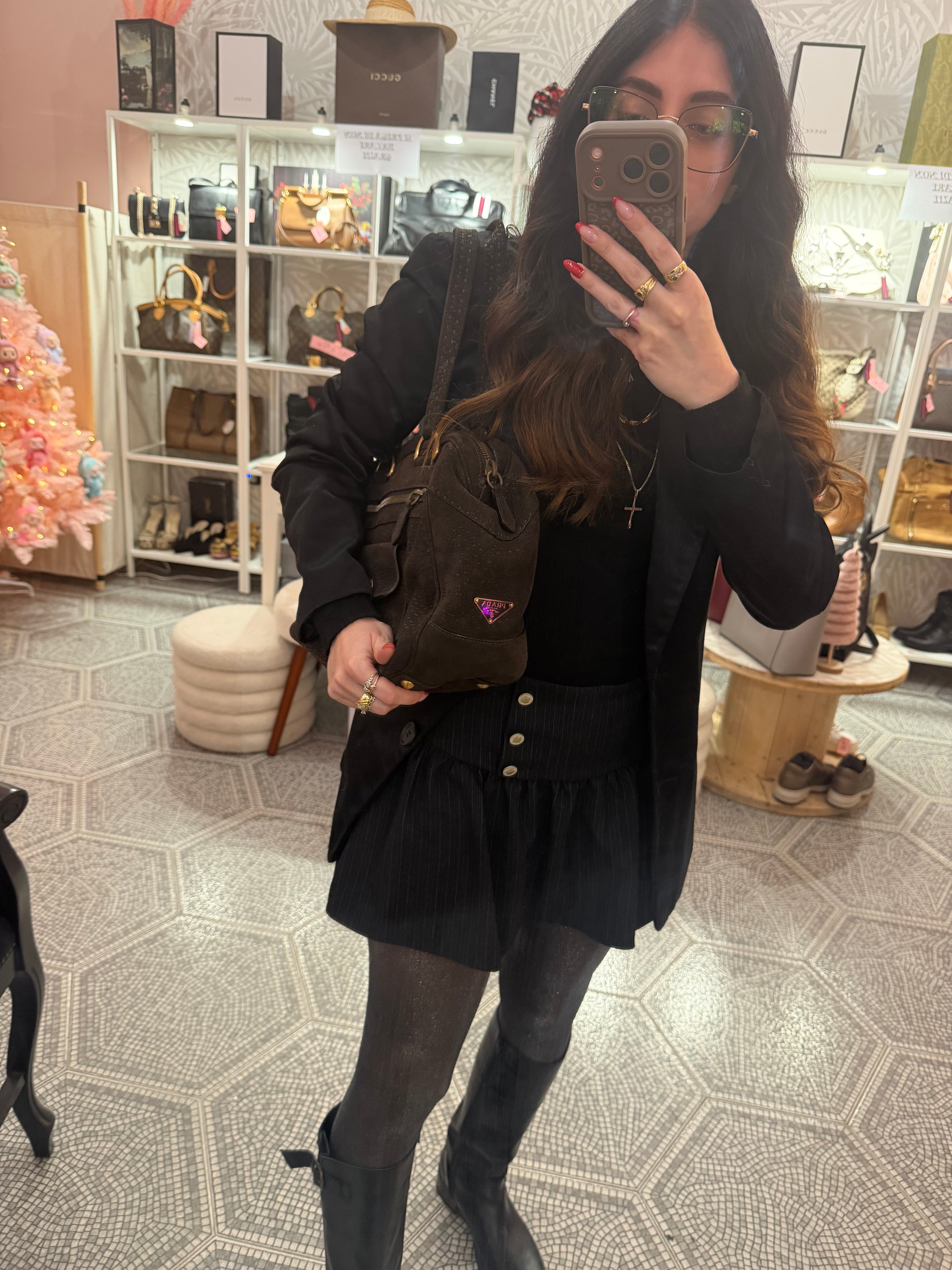 Borsa Prada tote suede marrone