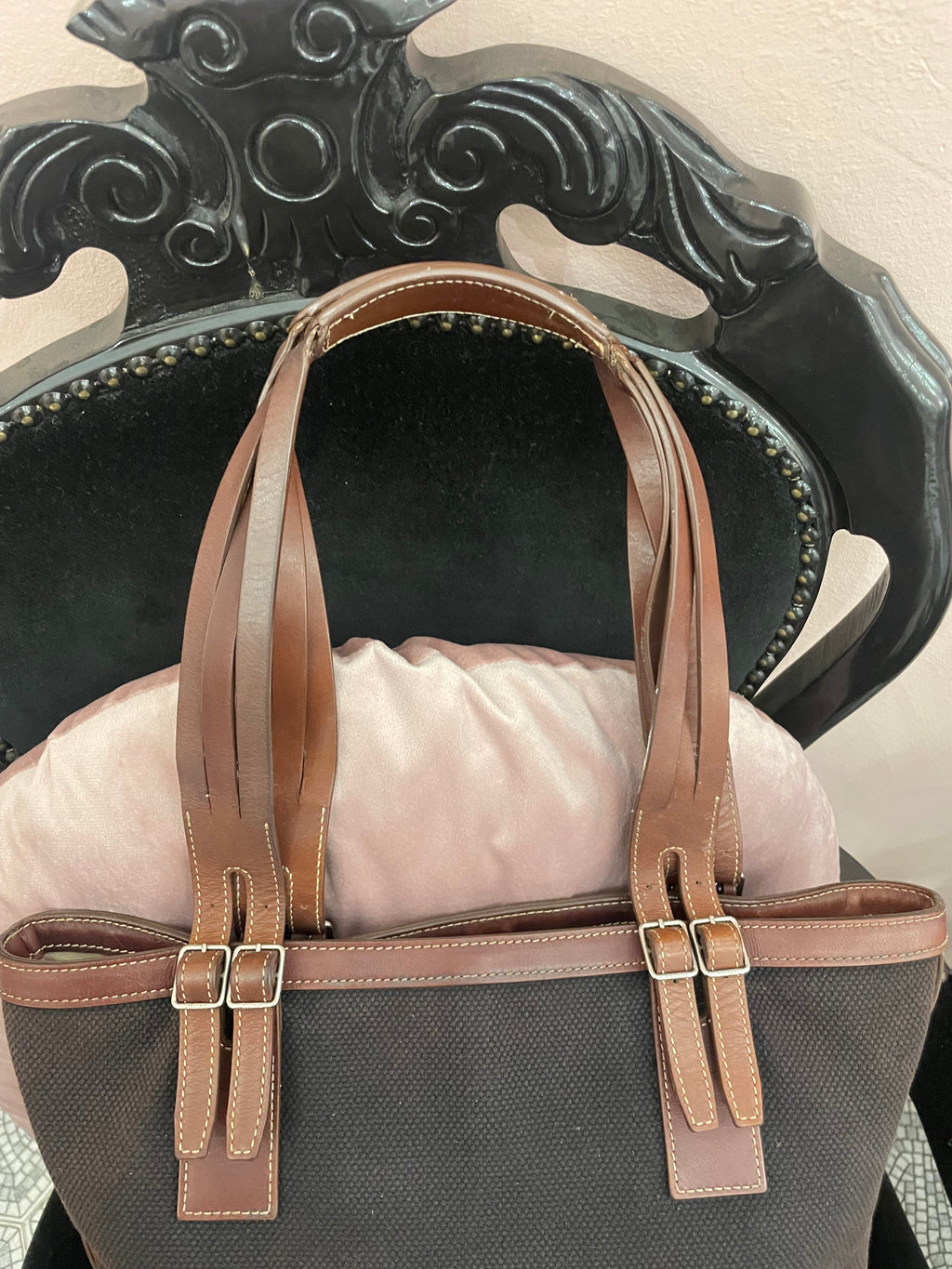 Borsa Céline cabas tessuto e pelle