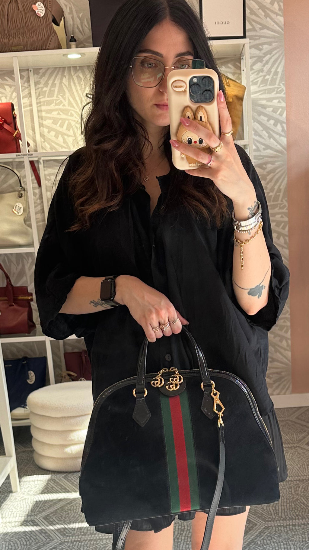 Borsa Gucci Ophidia medium black suede