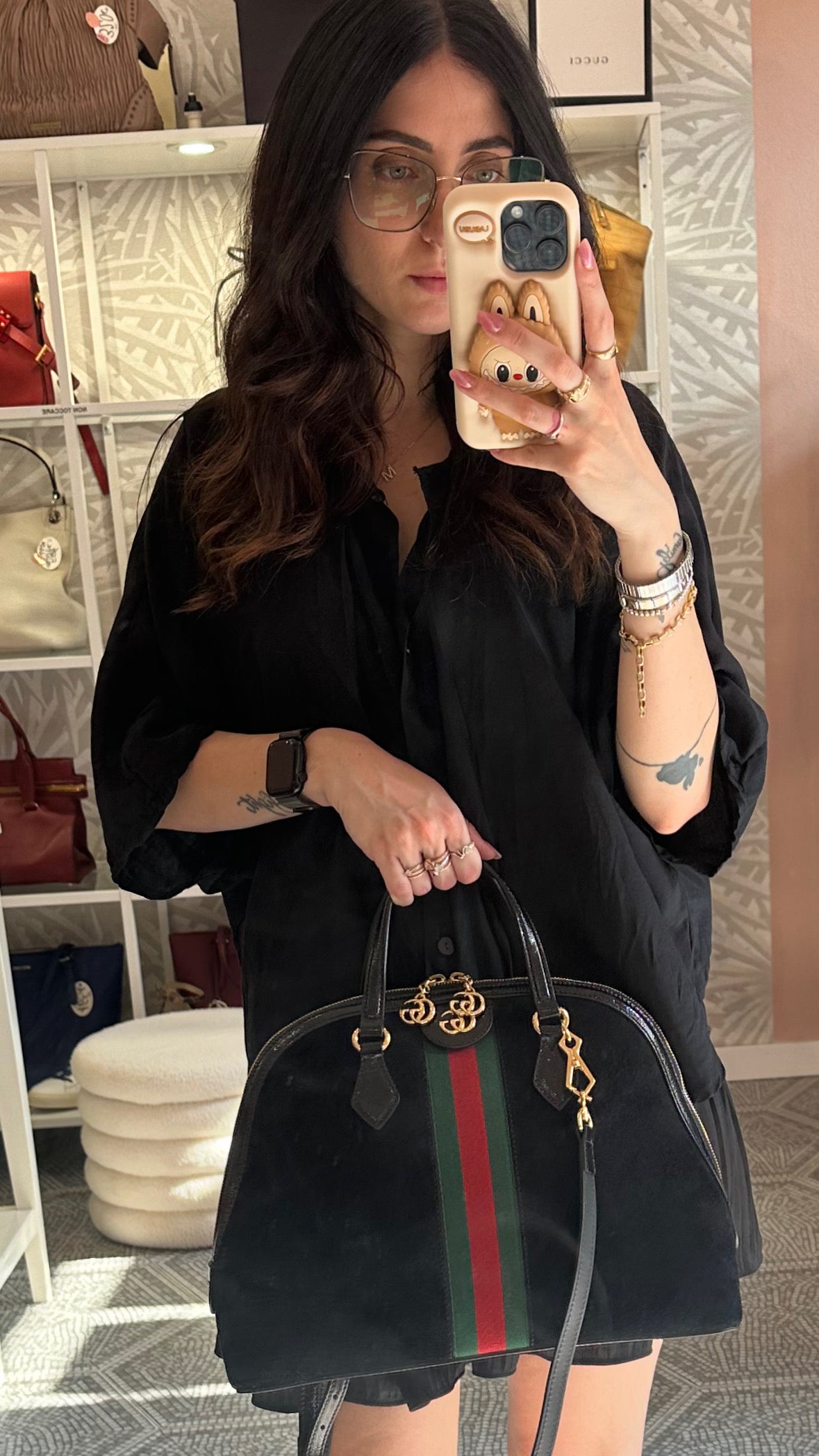 Borsa Gucci Ophidia medium black suede