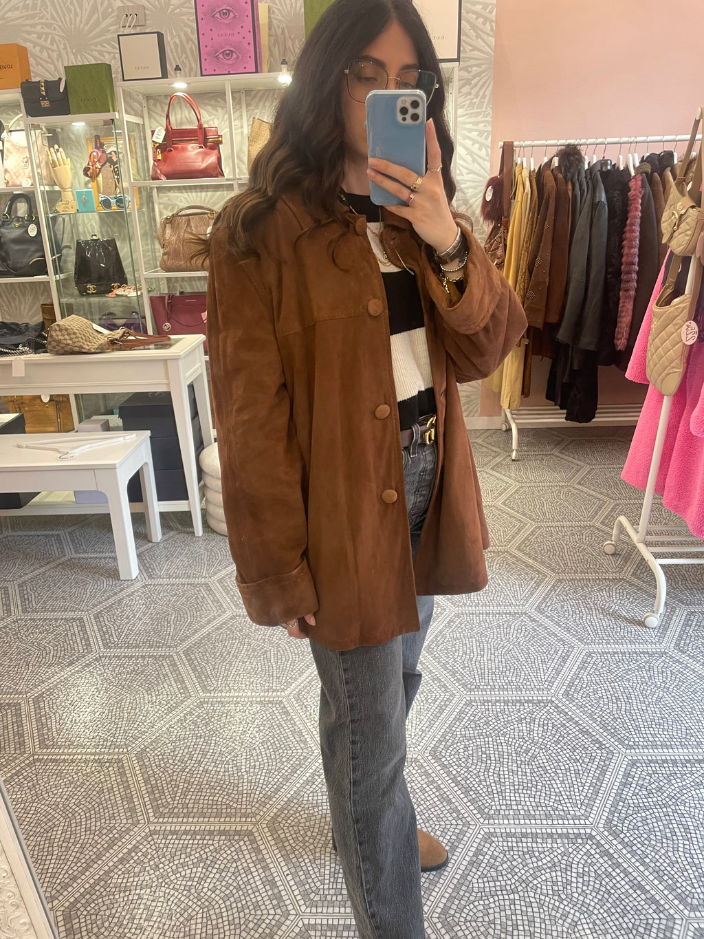 Giacca suede marrone