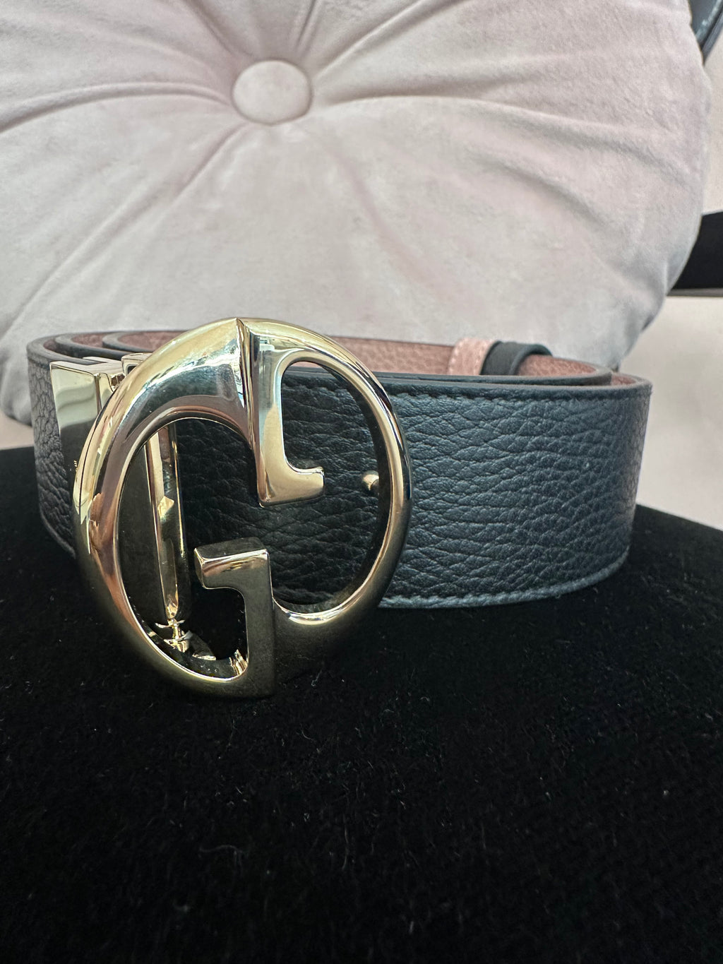 Cintura Gucci reverse nera e rosa