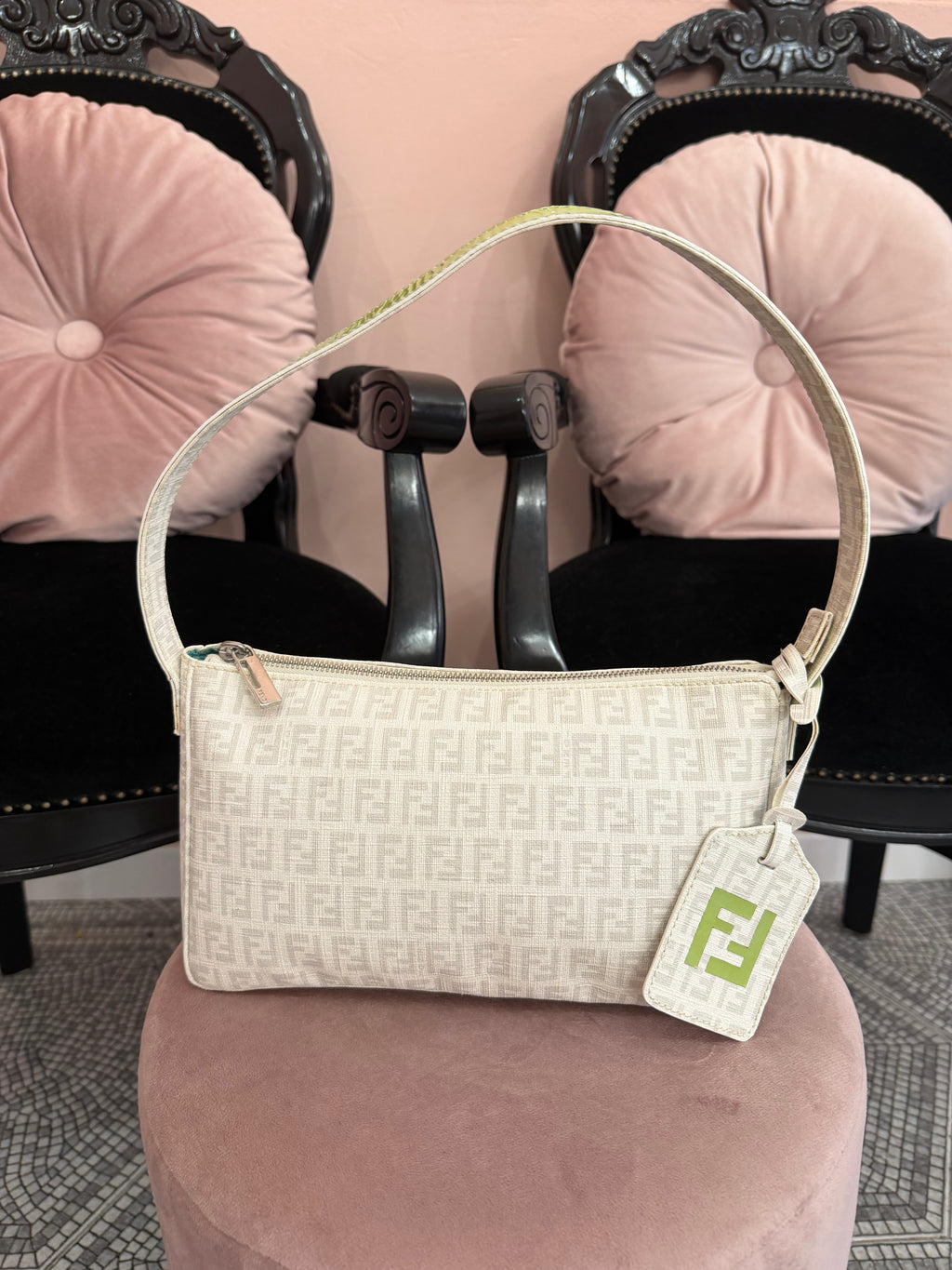 Borsa Fendi baguette bianca e verde