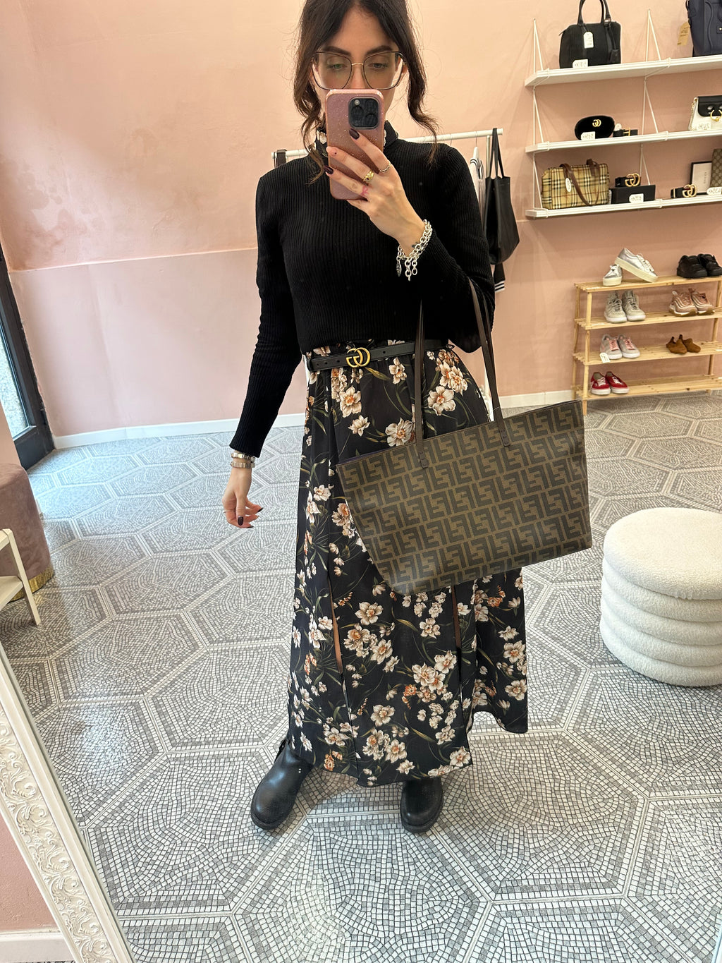 Borsa Fendi Roll tote FF zucca