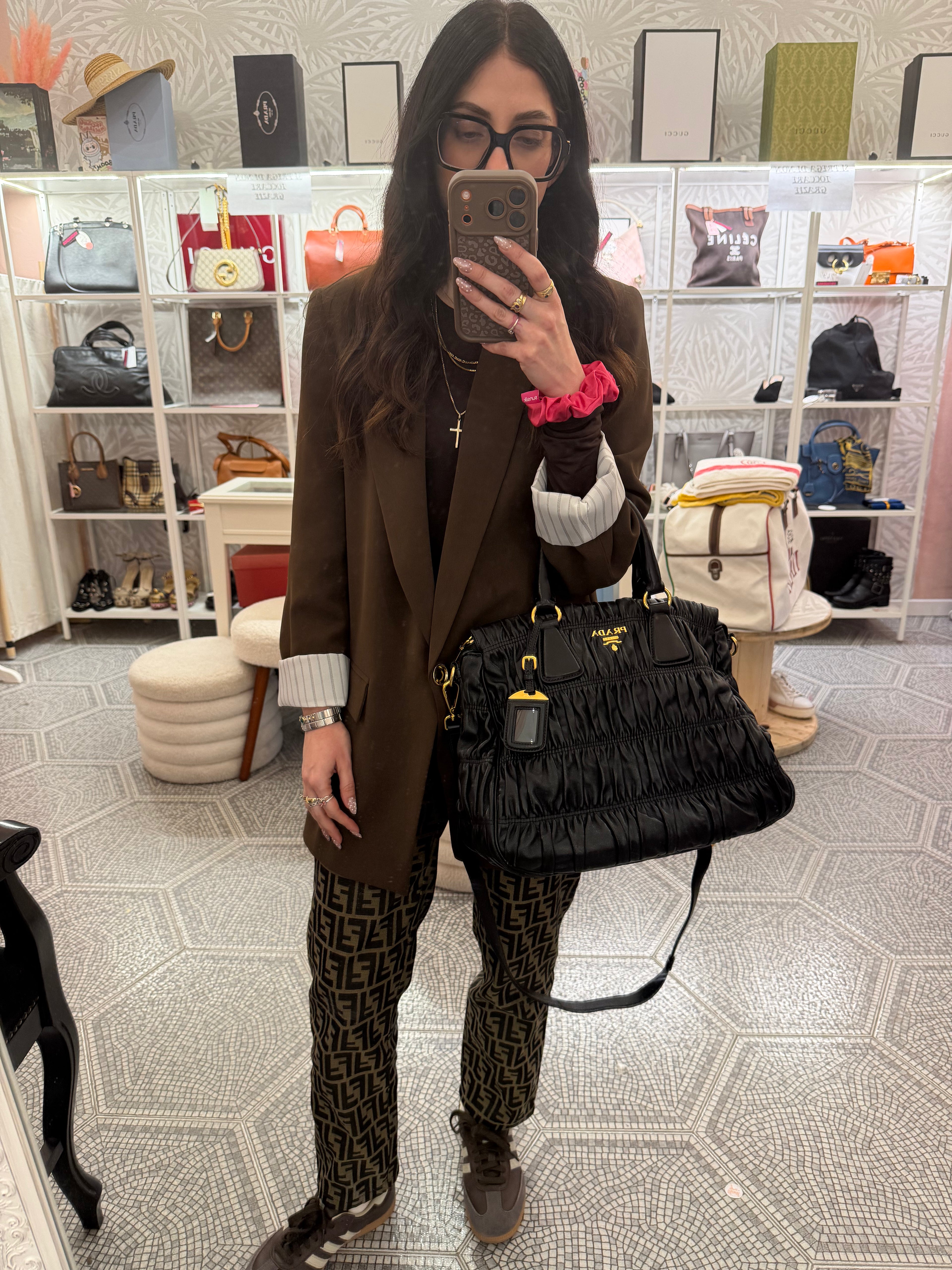 Borsa Prada shopper pelle matelassé nera
