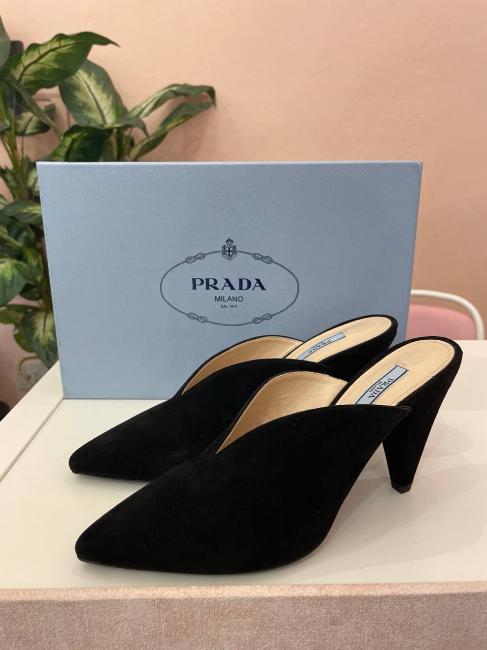 Scarpe Prada mules suede nero
