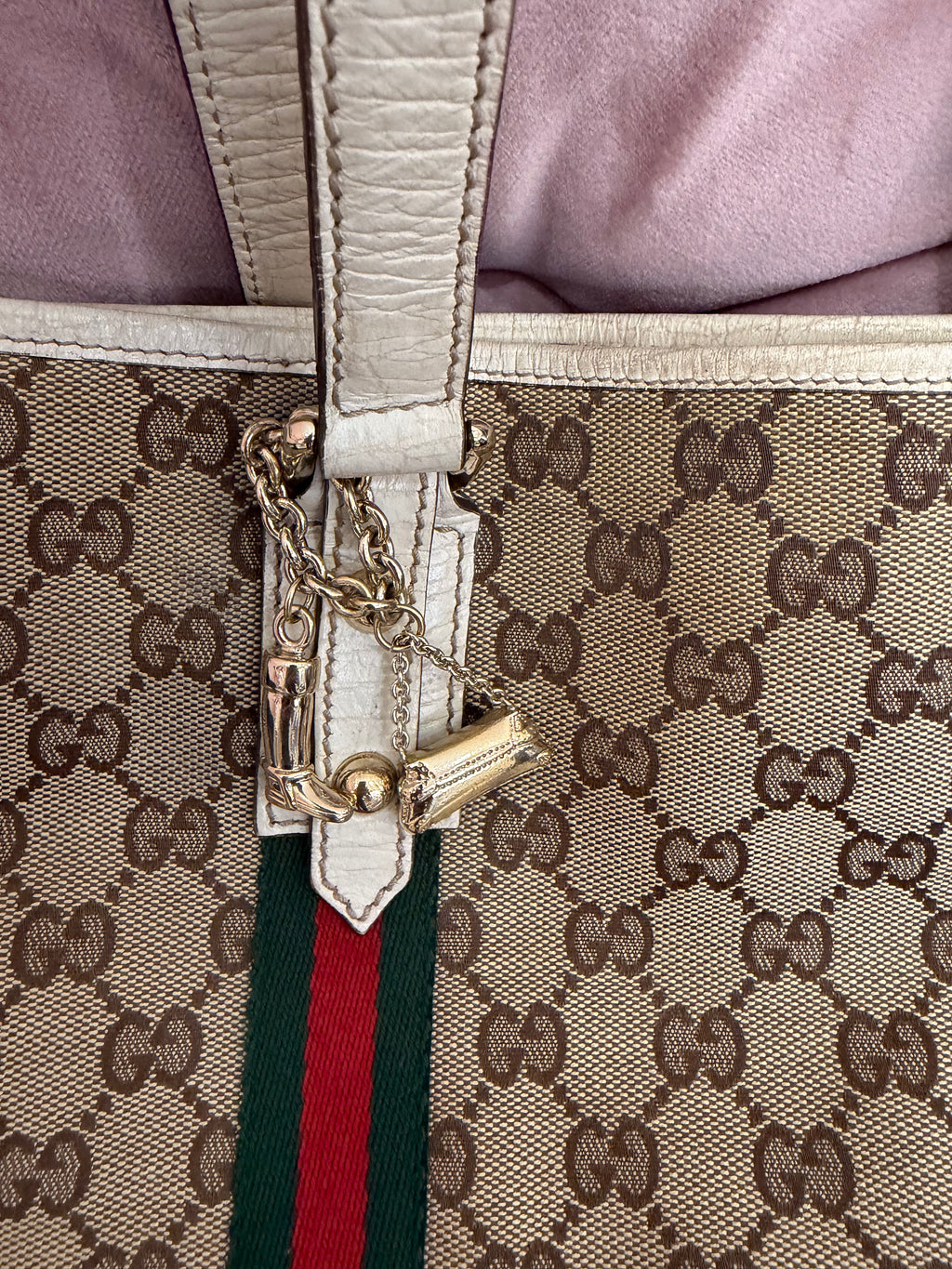 Borsa Gucci tela gg e web con ciondolo
